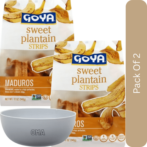 GOYA Sweet Plantain Strips – 12 oz Bag-2pk, With White Bowl By OMA