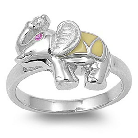 - Men's Sterling Silver Satin Finished Red Color CZ Eye Lucky Elephant Ring 10MM ( Size 4 to 9 )