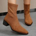 thumbnail image 6 of Women Pointed Toe Block Mid Heel Ankle Boots Faux Suede Fashion Winter Short Boots Solid Color Versatile Indoor Outdoor Daily Casual Boots US Size 4.5 To 8.5 Brown, 6 of 9