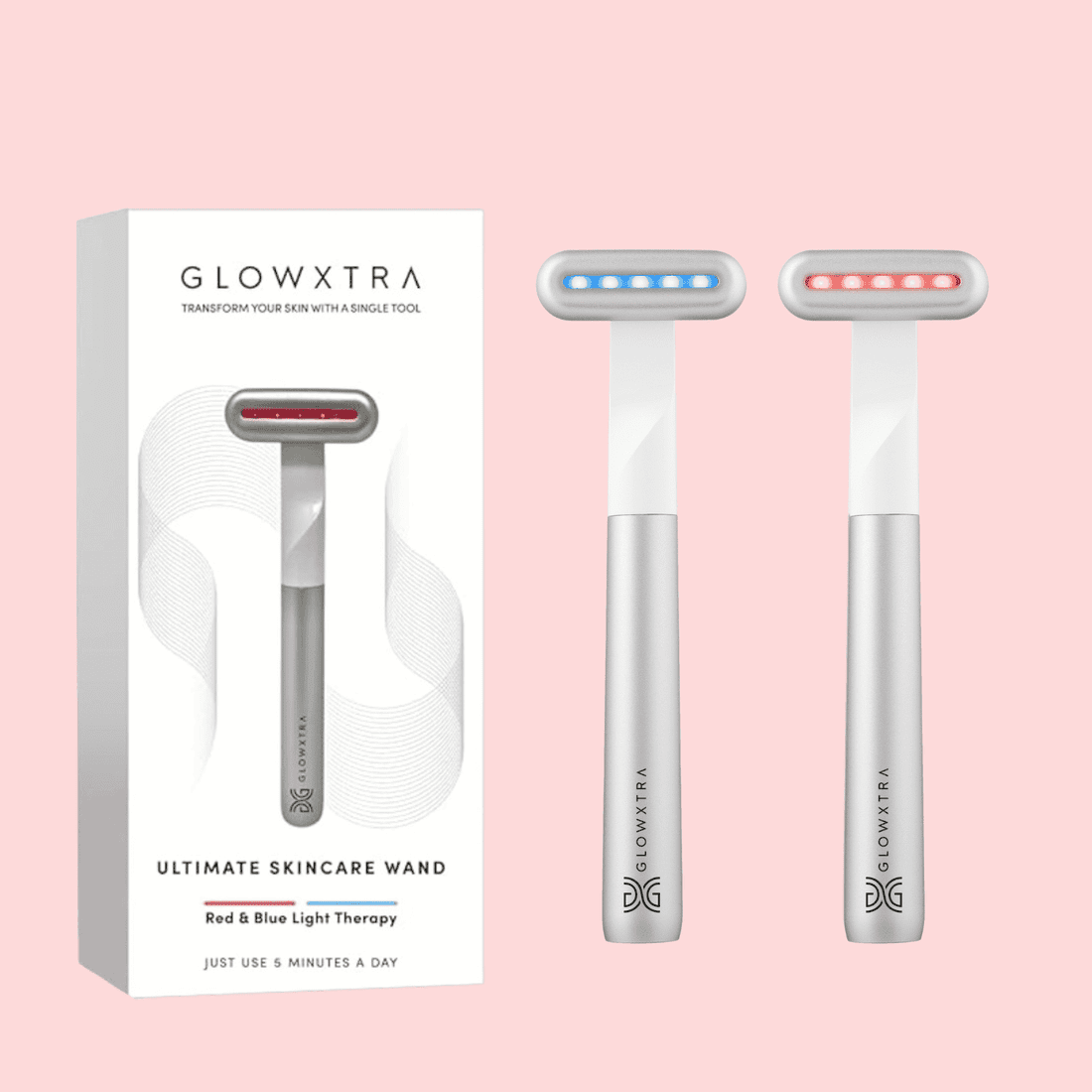 Ultimate Skincare Wand features Red and Blue Light Therapy.