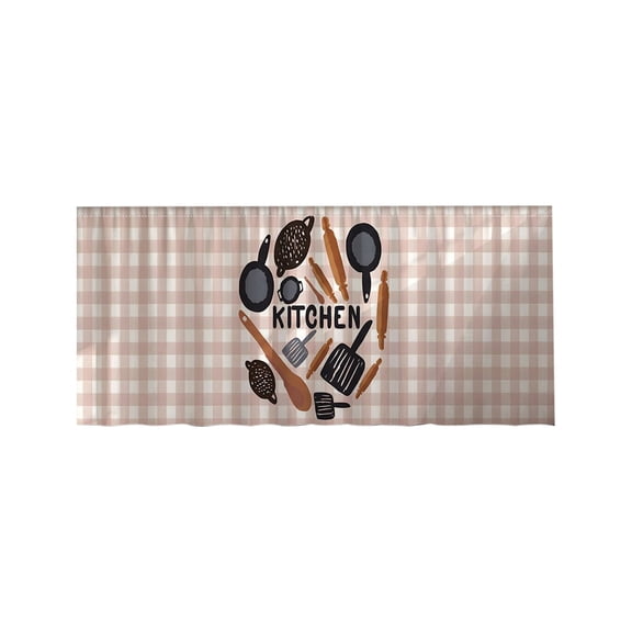 Utensil Printed Adhesive Cabinet Curtain, Self Stick Dustproof Drape, Decorative Cloth for Kitchen Cabinet Shield and Tableware Area Cover