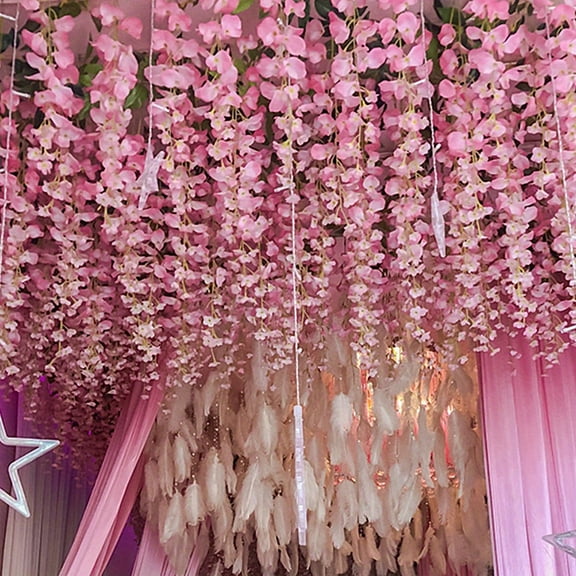 24pcs Pink Wisteria Garland - Artificial Flower Vine with Green Leaves for Wedding, Home & Party Decor - Perfect for Garden, Fence, Aisle & Outdoor Decoration