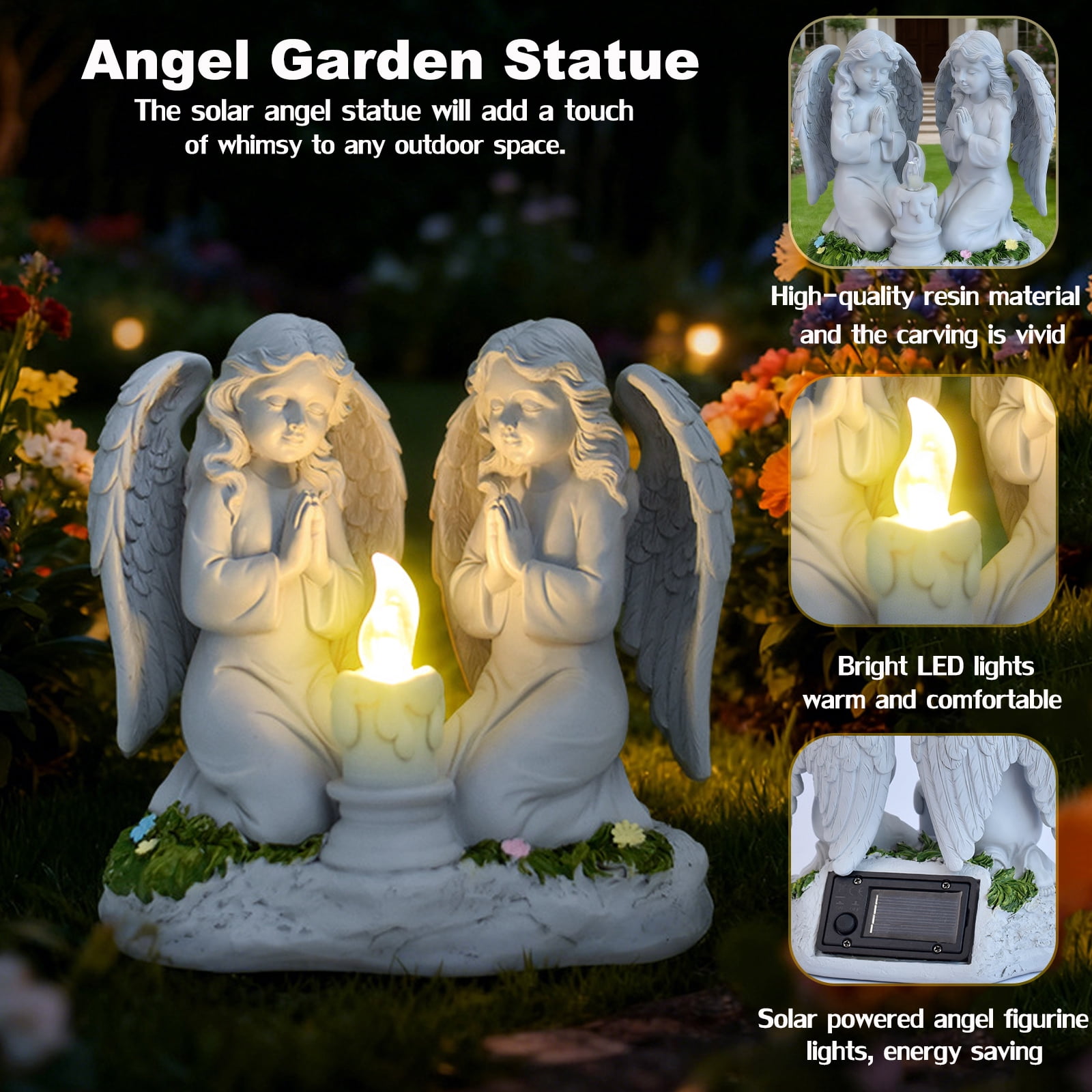 Solar Angel Garden Statue Outdoor, Praying Angel Statues Solar Figurine Lights Outdoor Waterproof, Resin Angel Sculpture for Garden Yard Lawn Grave Cemetery Decor, Gift for Mom Grandma Women