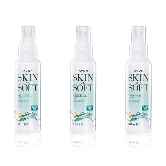 3 X Bottles Avon Skin So Soft Original Dry Oil Spray Travel Size 3.38 fl oz - 100 ml each