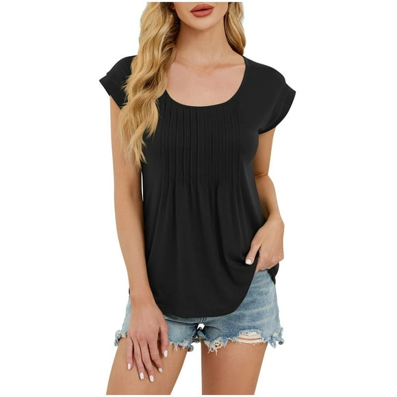 Summer Savings Clearance 2025! BOVXNPU Plus Size Womens Summer Tops,Short Sleeve Tops for Women,Fashion Women's Summer Casual Solid Color Loose Sleeveless Short Sleeve Round Top