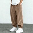 thumbnail image 2 of JIA JIA SHUANG Kids Corduroy Pants Fall Winter Drawstring Elastic Waist Trousers Casual Plain Loose Fit Cinch Bottoms Pants(Khaki,11-12 Years), 2 of 6