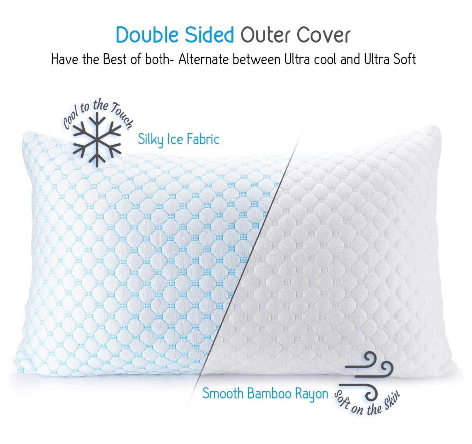 KriKac Cooling Pillow, Shredded Queen Size Set of 2, Gel Infused Cool Pillow, Adjustable Cooling Pillows for Sleeping, Breathable Queen Pillows, Washable Removable Bed Pillow Cover