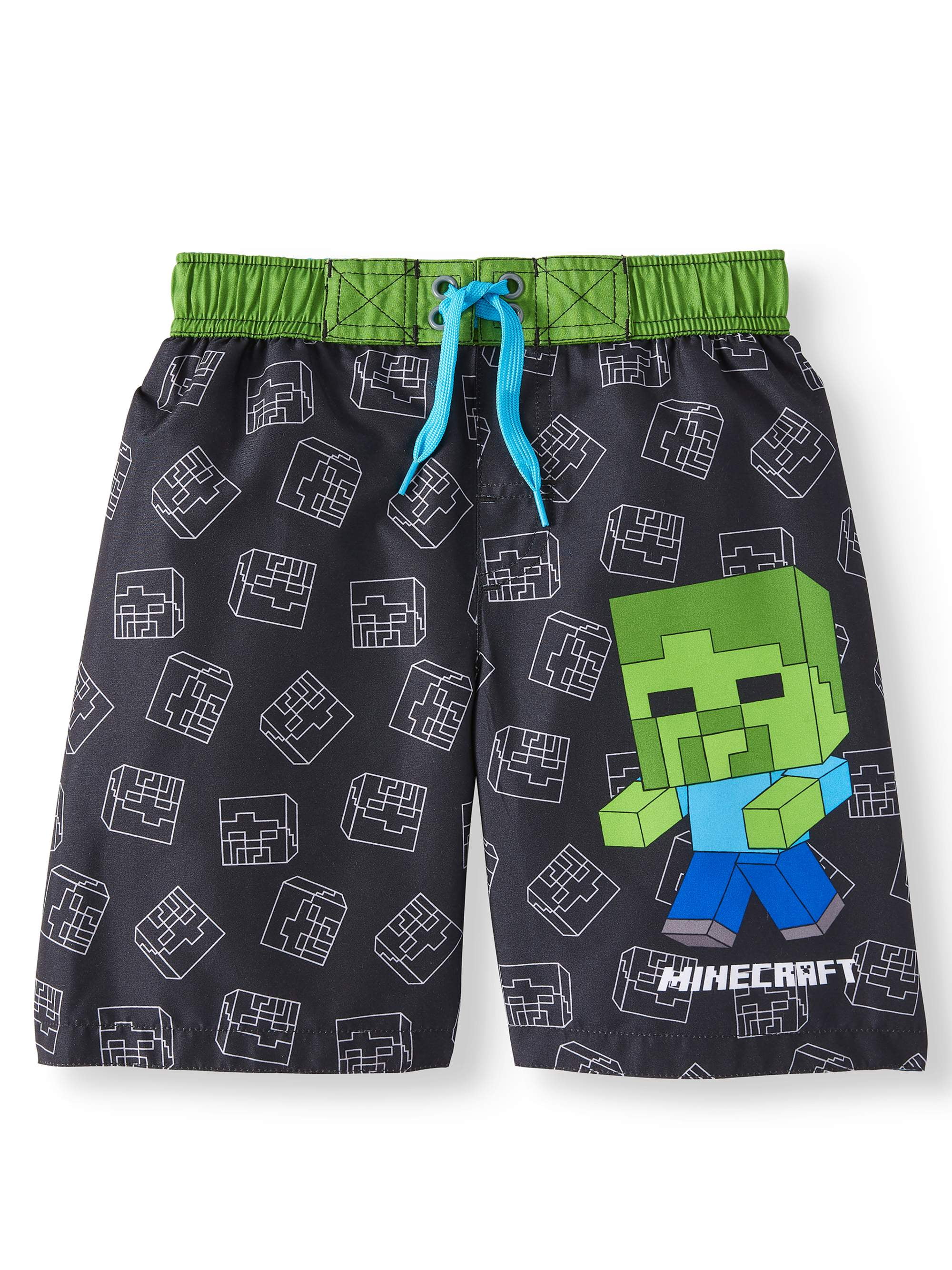 Boys Minecraft Swimming Trunks Kids Minecraft Swim Shorts Black Green 