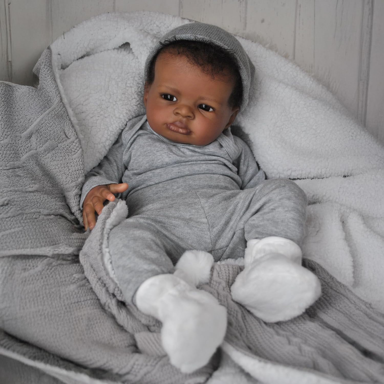 Realistic Reborn Baby Dolls Black , 20 Inch African American Newborn Doll, Lifelike Weighted Soft Body, Christmas Birthday Gift