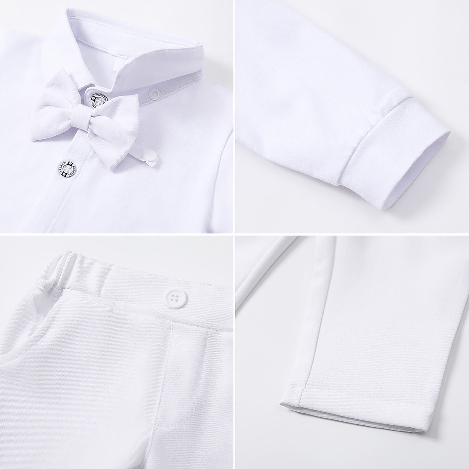 Ketyyh-chn99 Baptism Gifts for Boys Toddler Kids Baby Boys 1st Christmas Outfit Gentleman Striped Shirt with Bowtie +Long Suspender Pants Overalls Clothes Size for 0-3 Months,White