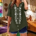 thumbnail image 2 of SYMOID Womens Olive Green Western Blouse Boho Floral Embroidered V-Neck Short Sleeve Button Down Shirt Asymmetrical Hem,Size L, 2 of 7