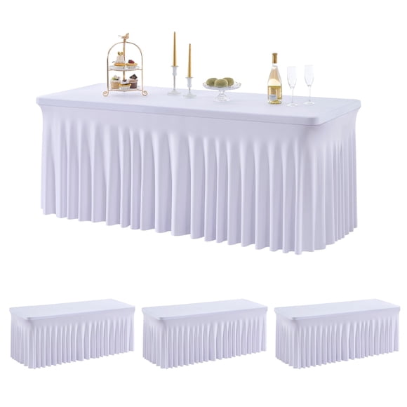 Outpain Nappe en Spandex 6 Pieds pour Tables Pliantes Standard-Lot de 3 Nappe Blanche Protecteur de Table pour Fête, Mariage, Cocktail, Banquet, Festival