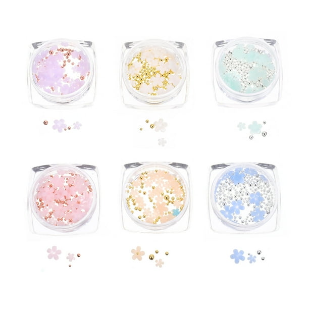 6 cajas de adornos de flores para uñas 3D para decoración de uñas DIY para mujeres