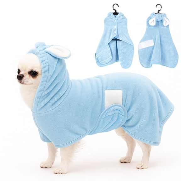 Quick-Dry Pet Bath Robe For Dogs, Absorbent Dog Towel With Hood And Ears Design, M Size (Blue)