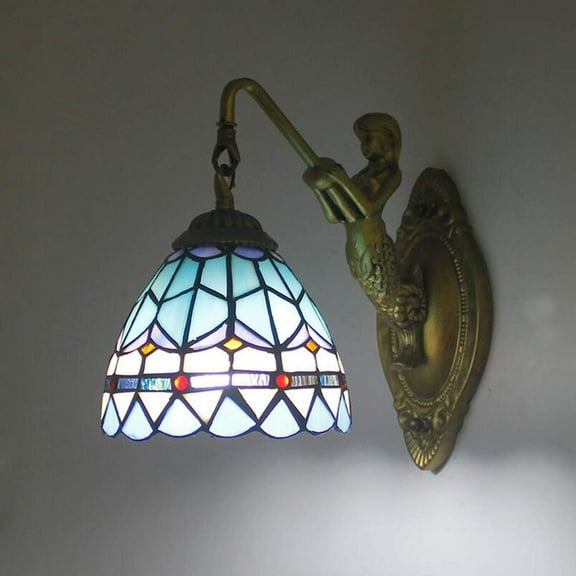 Vintage Wall Light Indoor, Artistic Style Stained Glass Wall Sconce, E27 Bulb, Bathroom Mirror Front Light Fixture for Hallway Living Room Bedroom Night Light,A,2light