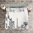 thumbnail image 3 of Ambesonne Eiffel Tower Quilted Bedspread Set 3 Pcs, Paris Street Art, King Size, Black White, 3 of 3