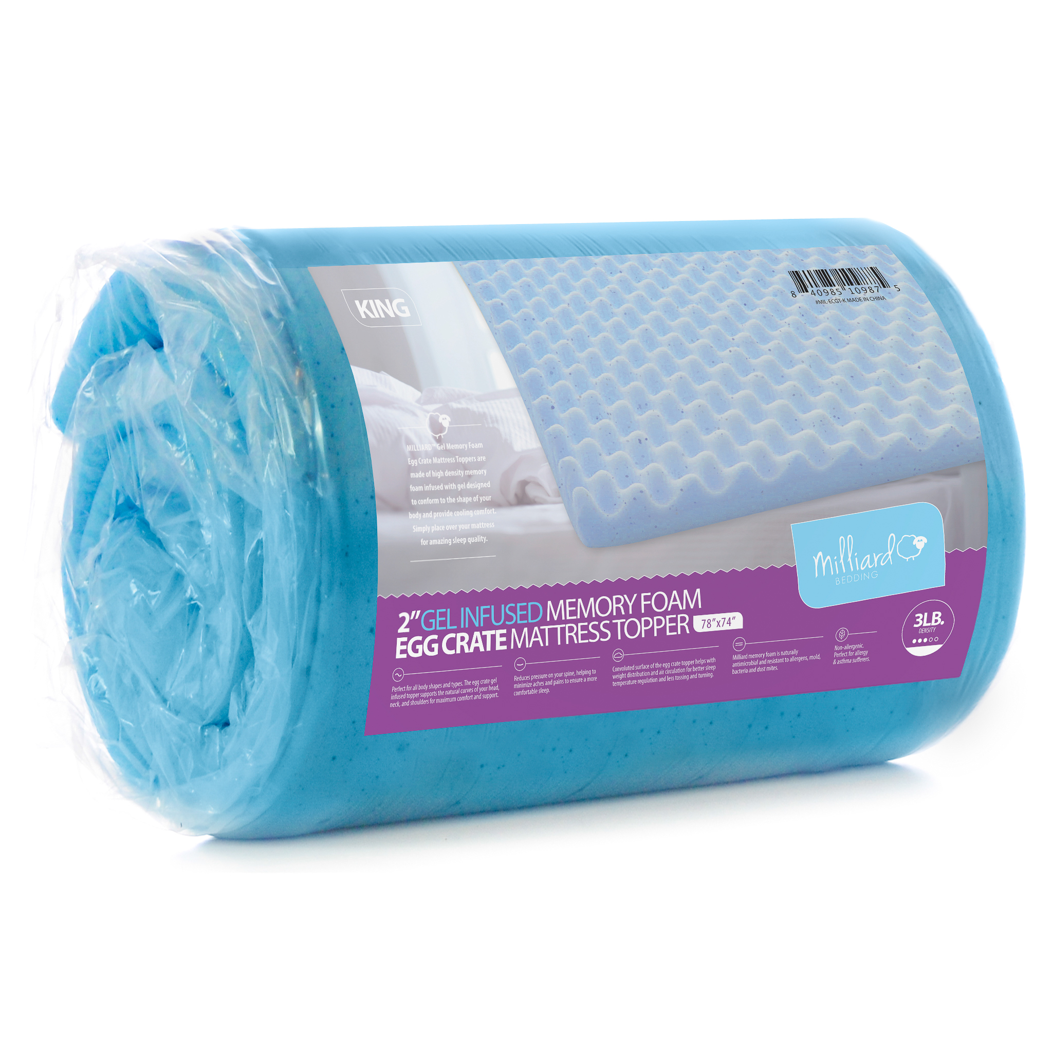 Milliard 2in Egg Crate Gel Memory Foam Mattress Topper King
