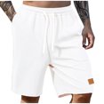 thumbnail image 2 of Pantalones de Cintura Elástica de Algodón de Color Sólido Pantalones de Playa de Pierna Recta con Bolsillos de Cordón, 2 of 9