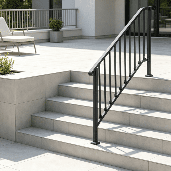 5-Step Stair Handrail Kit, Transitional Black Retro Arch Design with Installation Hardware, for Outdoor Steps, Porch & Deck