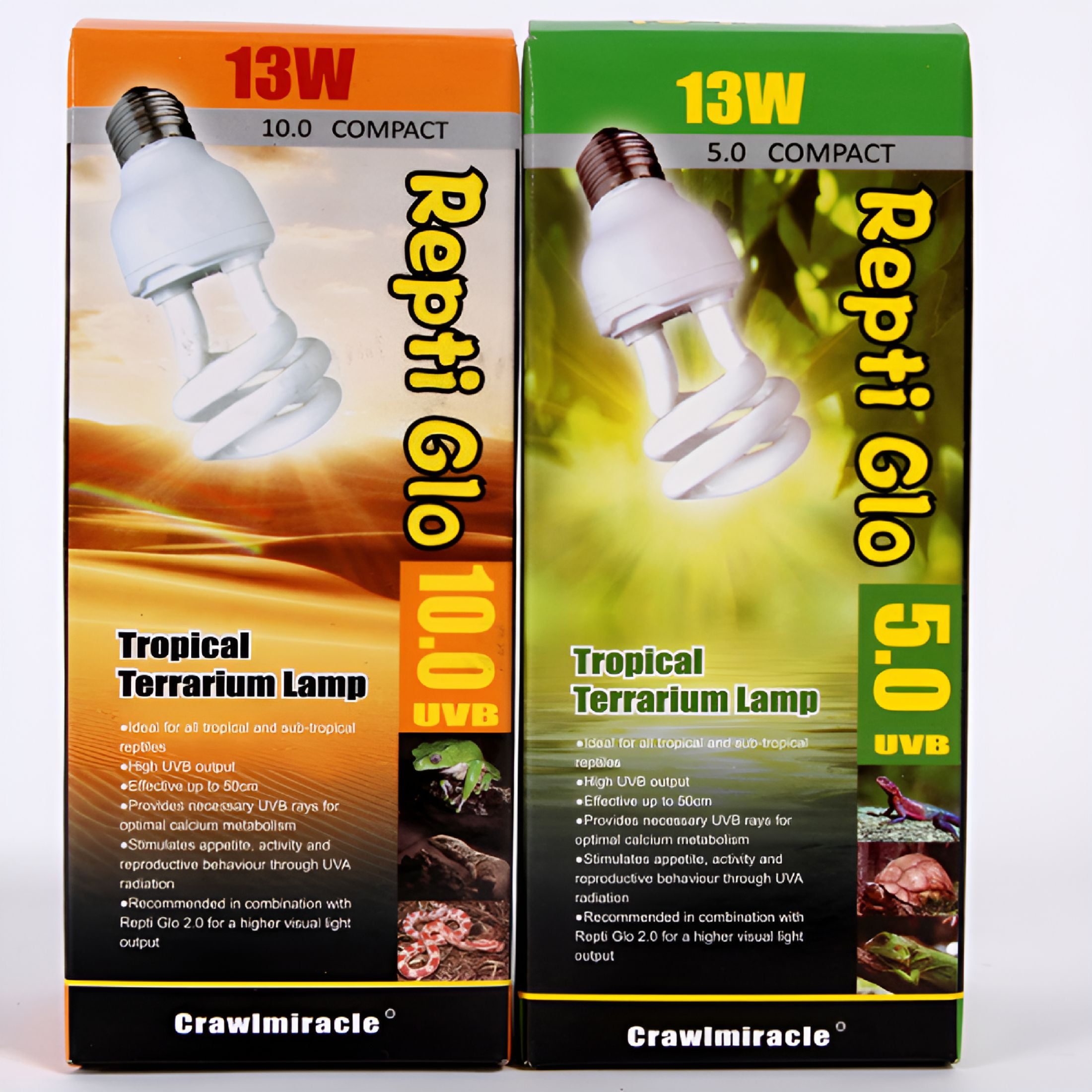 HIBIBUD UVA UVB Reptile Light 13W 5.0/10.0 Compact Fluorescent Terrarium Lamp for Tropical/Desert Reptiles and Amphibians