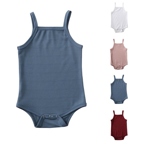 LIIPEE Summer Bodysuits For Baby Boys Solid Color Ribbed Sleeveless Casual Onesies Kids Comfortable Cute Daily Crawling Clothing,12-18 Months