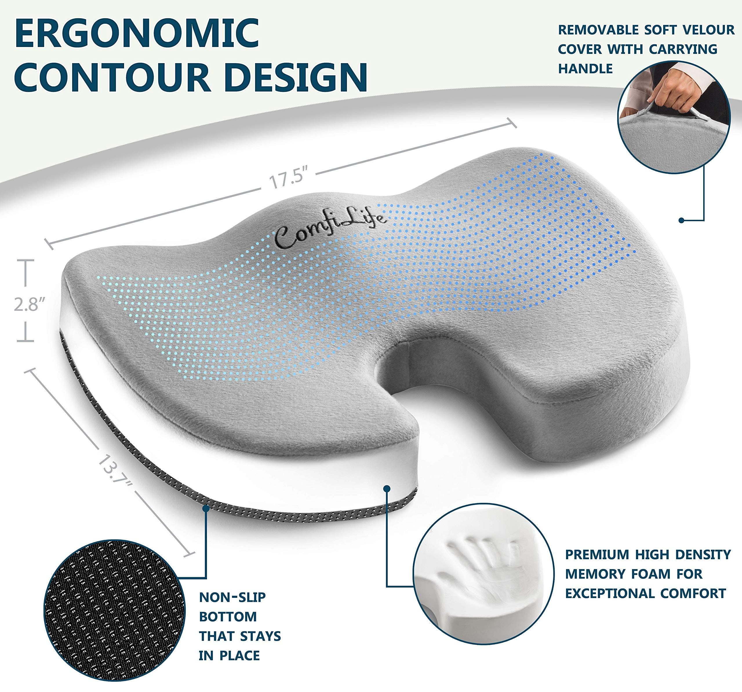 Alanfit Ortho Elite Edition Memory Foam Orthopedic Coccyx seat Cushion,  Ergonomic, Lower Back and Coccyx Support, Premium Washab