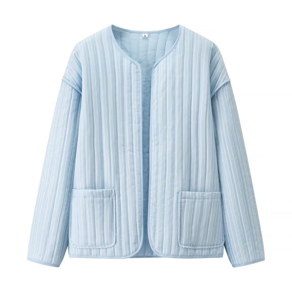 SAFUNY Women’s striped open front quilted jacket with lightweight design versatile comfortable for daily wear spring autumn Blue L