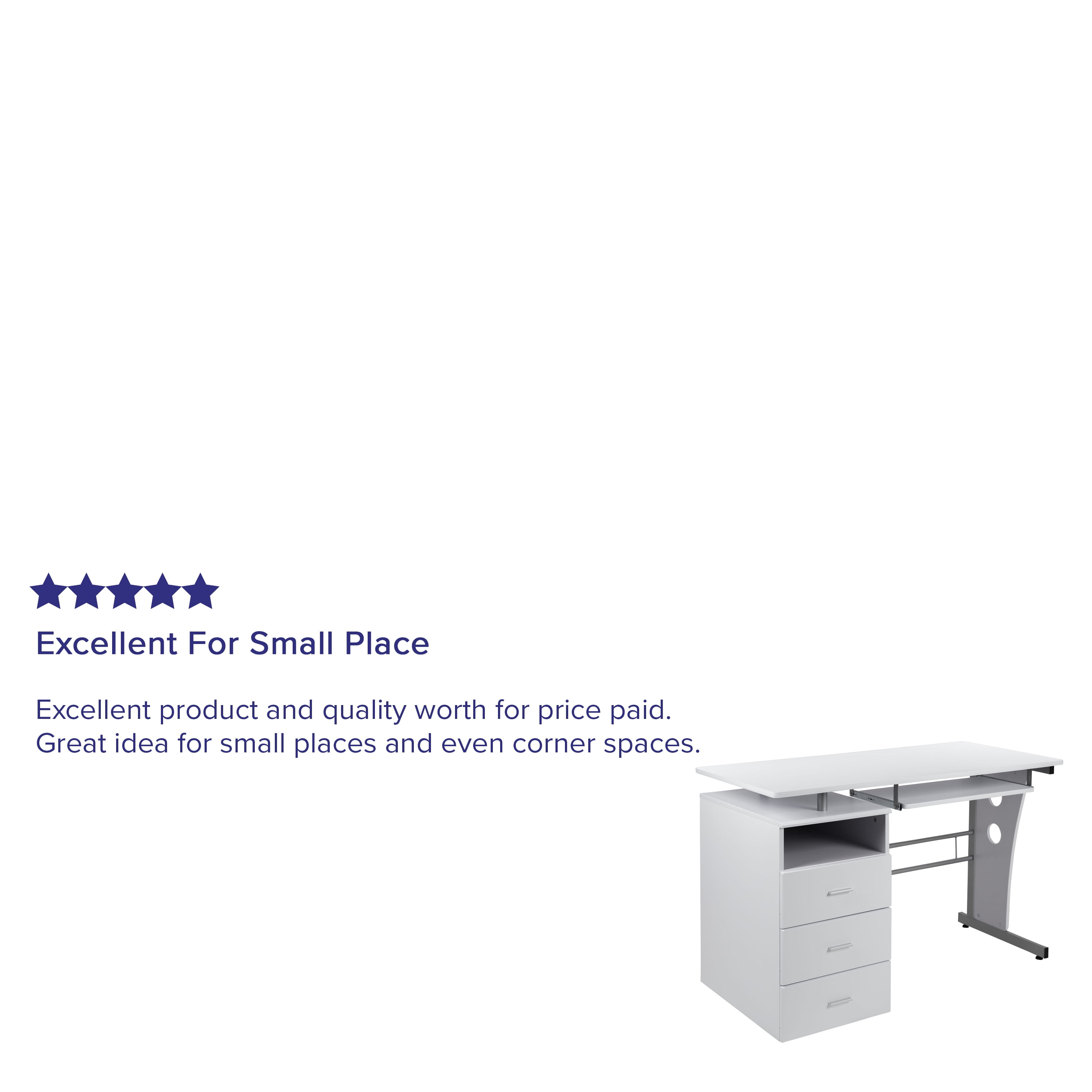 Emma + Oliver White Desk with Three Drawer Single Pedestal and Pull-Out Keyboard Tray