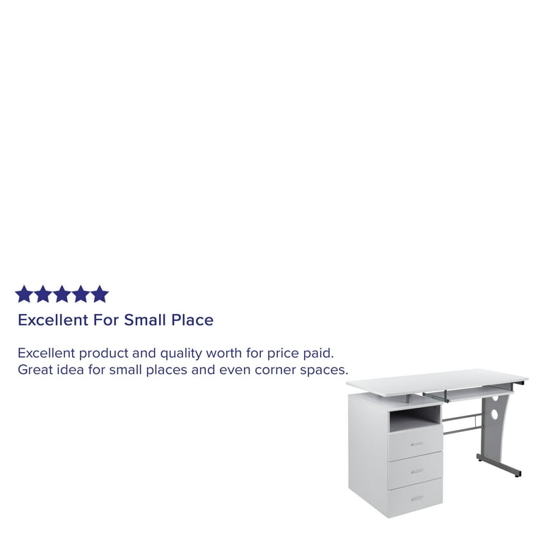 Flash furniture white computer desk sale with three drawer pedestal