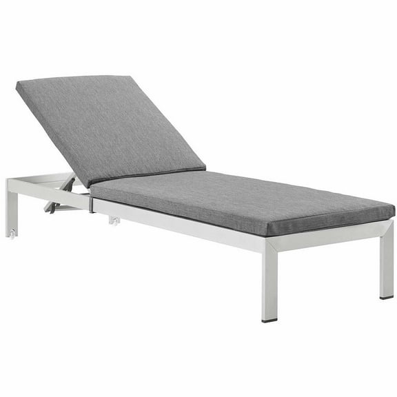 Modway Shore Outdoor Patio Aluminum Chaise with Cushions in Silver Gray