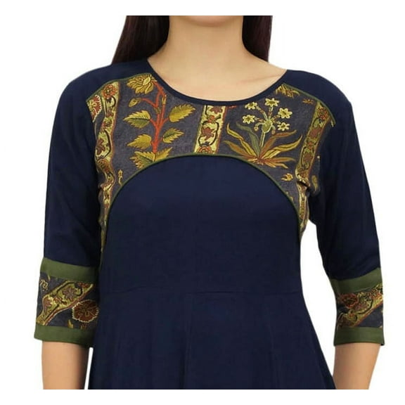 Phagun Women's Casual Navy Blue Designer Rayon Kurta Ethnic Anarkali Kurti - 4