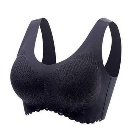 

Women Seamless Lace Cut-Out Gathered Bra Breathable Bra For Women Daily Sport Workout Wear Black 2XL