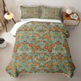 thumbnail image 2 of Homewish Retro Boho Flower Quilt King,Bohemian Exotic Style King Coverlet Set,Green Orange,3-Piece, 2 of 7