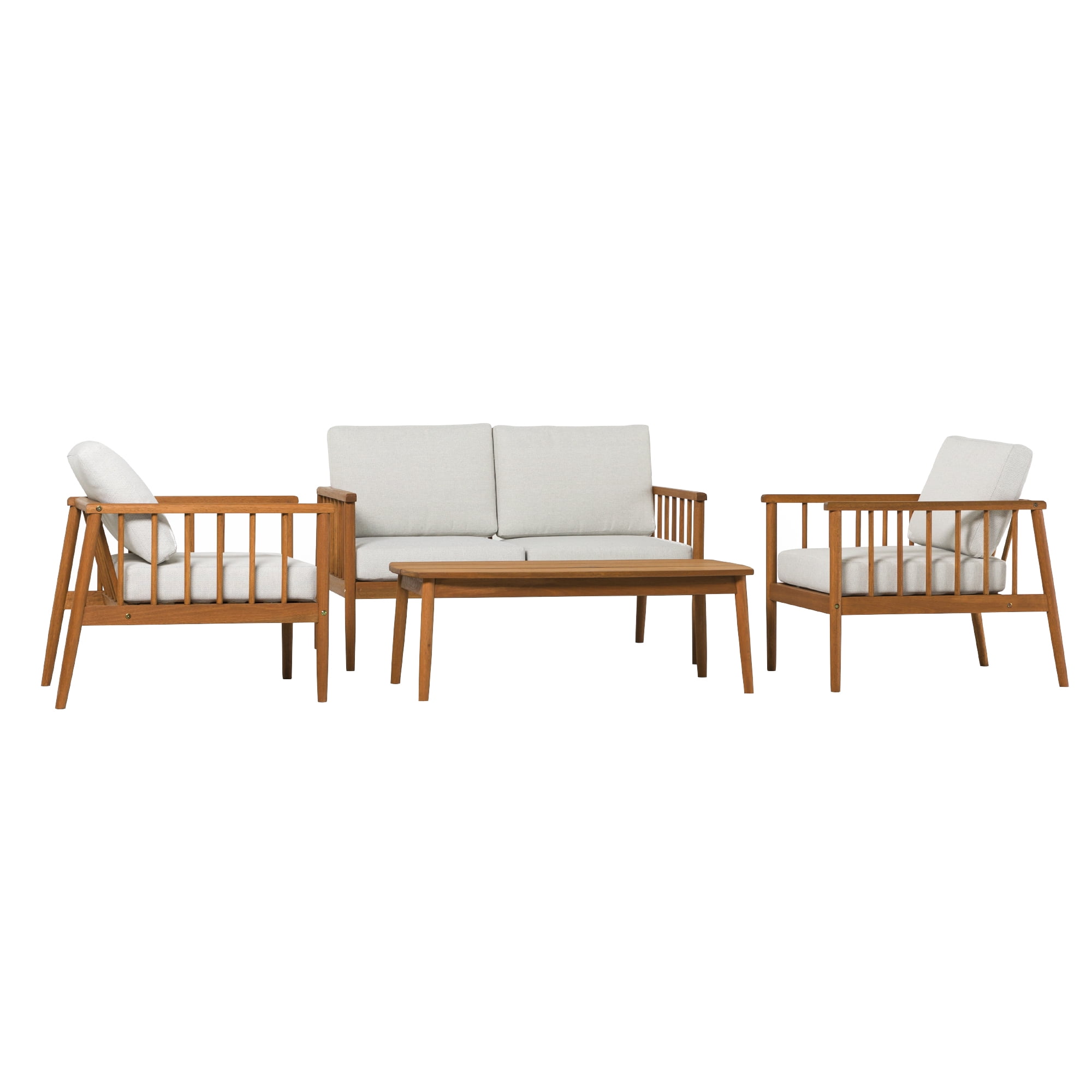 Walker Edison Modern 4-Piece Spindle-Style Eucalyptus Chat Set, Brown