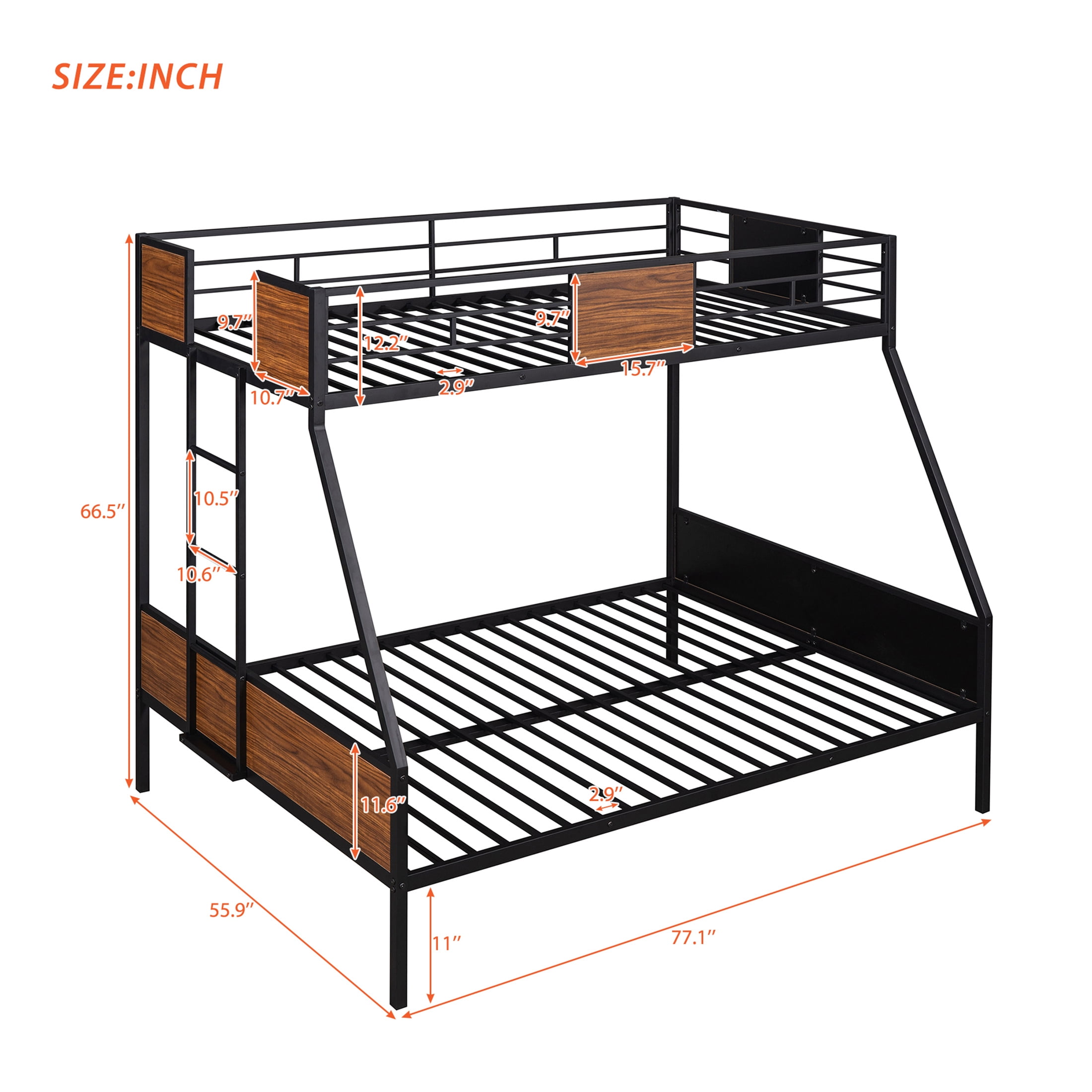 Aukfa Metal Bunk Bed Twin over Full Size for Bedroom, Drom, Built in Ladder, Black
