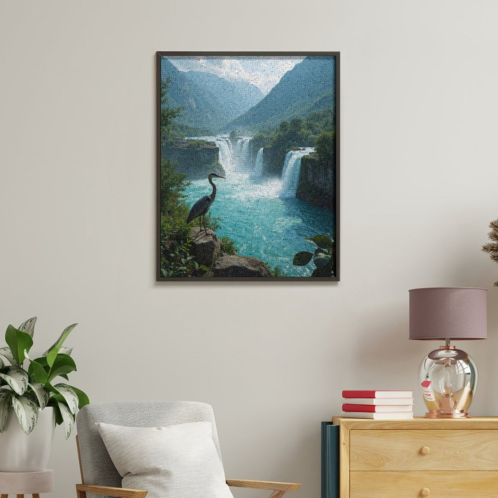 Paint By Numbers Kit for Adults Beginner - DIY Majestic Waterfall Serene Landscape Bird Canvas Painting Kits for Adults, Frameless Paint By Number for Adults for Home Wall Decor 16x20 Inch