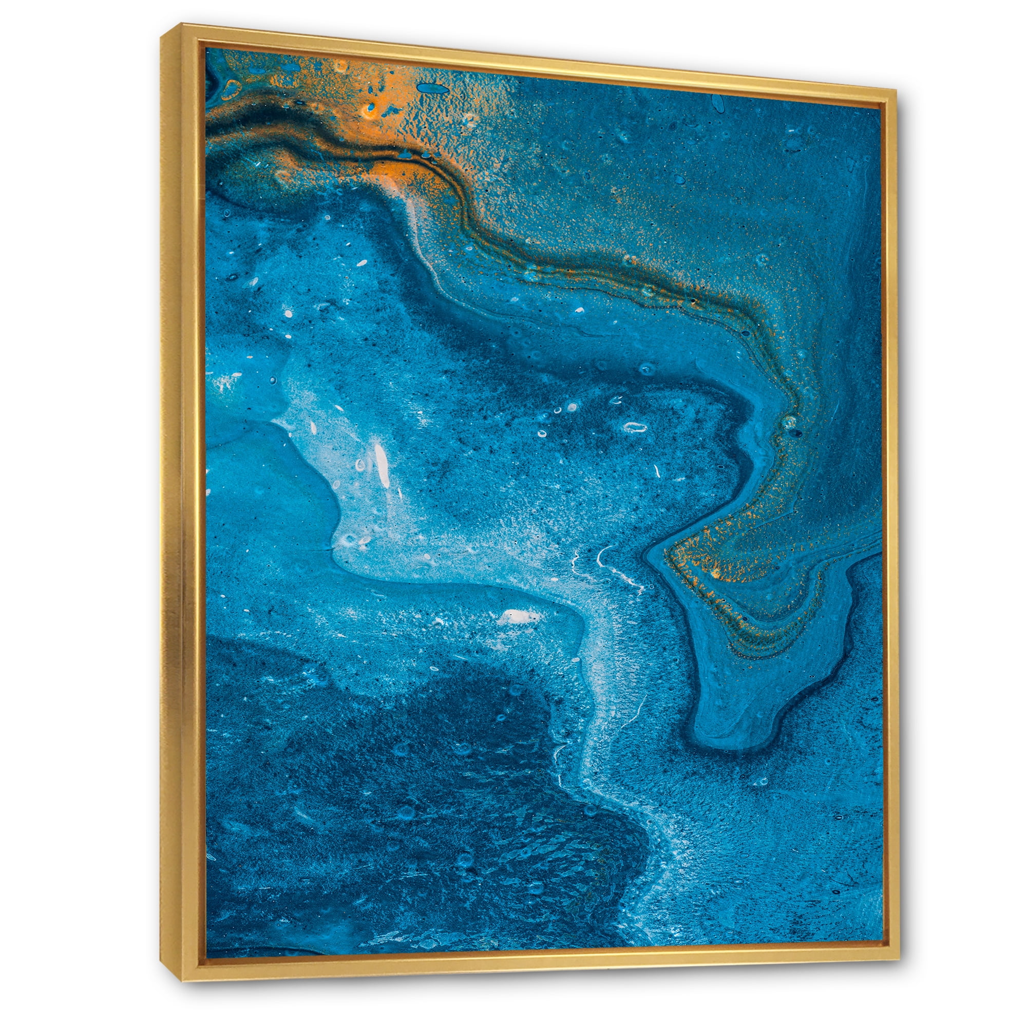 Designart 'Abstract Blue Marble Composition II' Modern Framed Canvas Wall Art Print