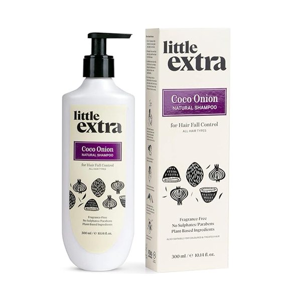 Little Extra Coco Onion Shampooing Naturel pour le Contrôle de la Chute des Cheveux et la Croissance, Sans Parabènes, SLS, Sans Silicone Ni Sulfate, 100 % Végane avec Lait de Coco, Huile d'Oignon pour Femmes et Hommes, 300 ml