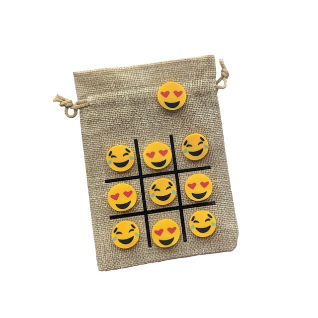 Set Tic Tac Toe con temática de fiesta de cumpleaños con minigomas de borrar con emojis