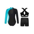 thumbnail image 4 of Nyeemya Girls 3 Piece Gymnastics Outfit Kids Dance Leotard Sparkle Long Sleeve Unitard With Vest Top Lake Blue 12, 4 of 6