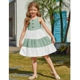 thumbnail image 3 of Arshiner Toddler Summer Dress White Green Boho Casual Twirl Swing Flowy Tiered Sundresses with Pockets for 3-4 Years, 3 of 8