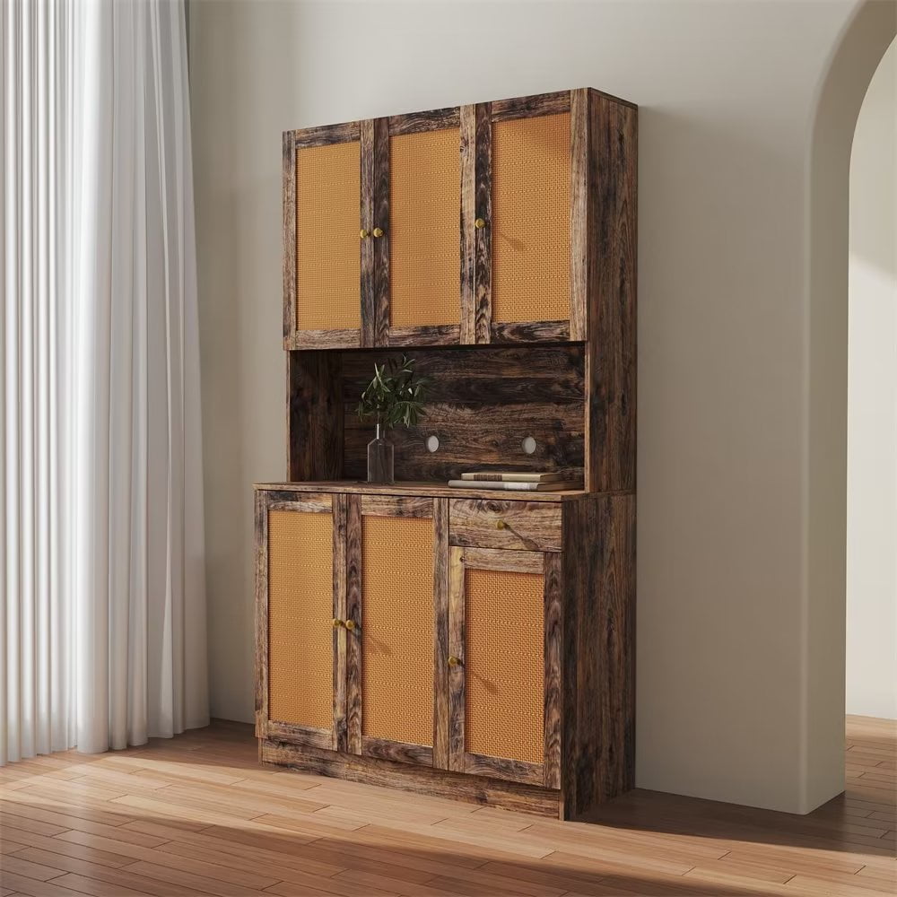 Freestanding Kitchen Pantry Cupboard with 6 Doors, 1 Shelf and