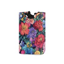 Yayeee Freestanding Laundry Hamper with Handle Collapsible Large Storage Basket for Clothes, Serene Floral Pattern