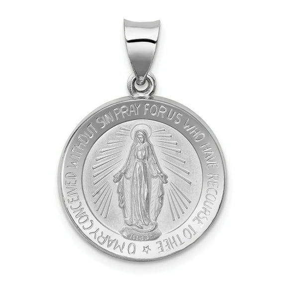 14k White Gold Polished and Satin Miraculous Medal Pendant