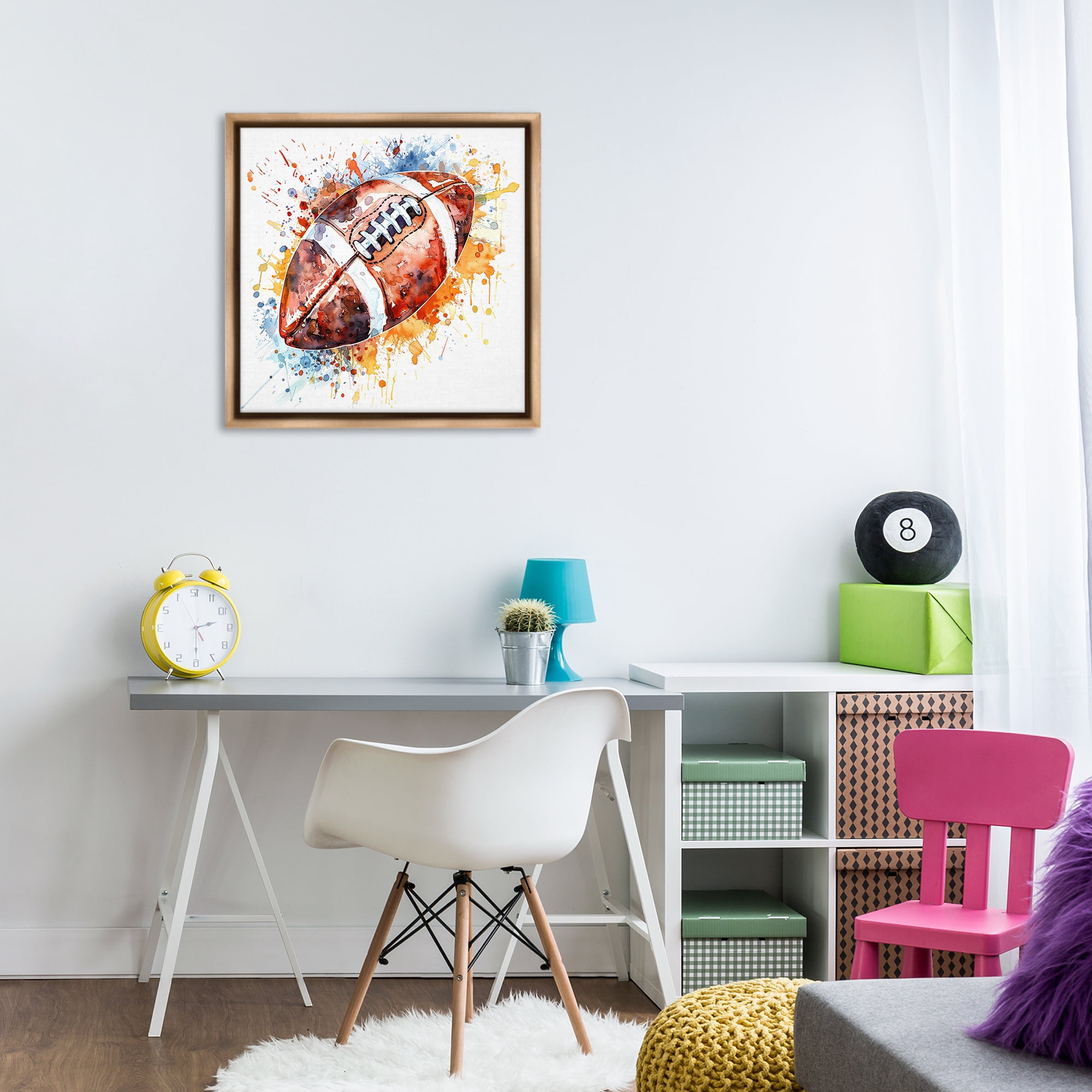 Stupell Industries Football Chromatic Splash Sports Painting Brown Floater Framed Canvas Art Print Wall Art, 25 x 25