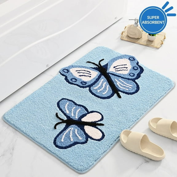 Evlmd Bathroom Rugs Non Slip Washable, Beige Large Bath Mats for Bathroom Floor, Soft Cute Daisy, Shaggy Soft and Absorbent, Thick Plush Shower Bath Rug Runner Decor, 20" X 32"