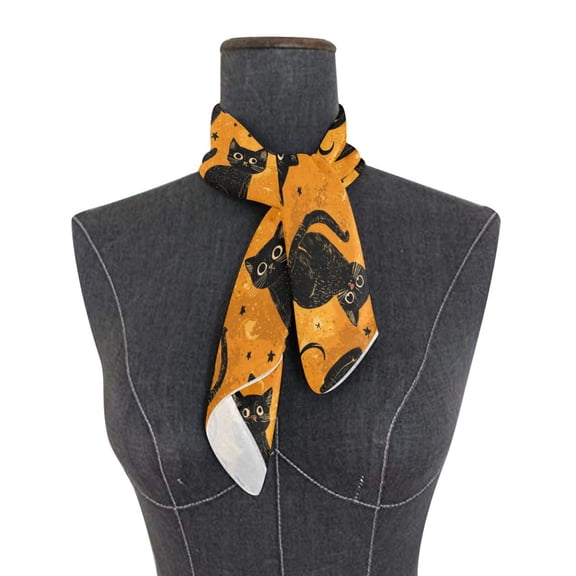 Square Scarf 24x24 Inch Repeating Mysterious Black Cat Pattern Silky Satin Sun Protection Neck Scarf for Women Multi-Purpose Head Wrap Bandana for Hair Bag Decoration