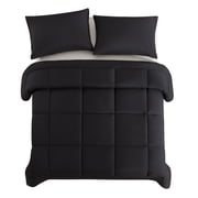Queen Size 3-Piece All-Season Down Alternative Comforter Set Deep Black (Comforter and Pillowcase Bedding Set / bed in a bag) for Adults and Teens by KINMEROOM