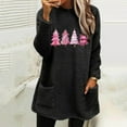 thumbnail image 2 of Lovskoo Fuzzy Fleece Pullover Tops for Women Winter Warm Printed Long Sleeve with Pocket Crewneck Solid Color Warm Top Black, 2 of 6