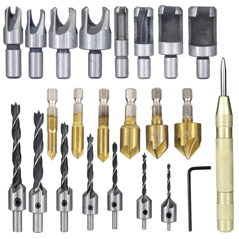 Silver Drill Bits Cutter 2-Flute Wood Boring Hole Saw Woodworking Tool 16Pcs/Set 